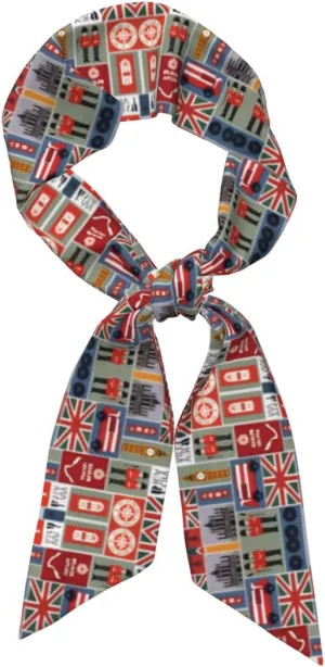 England Symbols print Head Scarf Hair Neck Scarves For Women Purse Bag Handbags Silky Long Thin Satin Headscarf