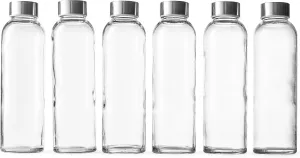 Epica glass bottles with lids – 18oz glass water bottles, reusable juice jar with lids for storing juices, reusable water bottle durable & ecofriendly set of 6