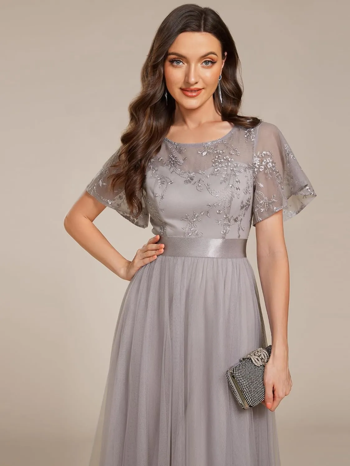 Ever-Pretty Women's Round Neck Lace Embroidered Short Sleeve A Line Tea-Length Cocktail Dress 02293