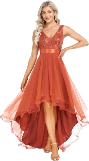 Ever-Pretty Women's V Neck Pleated Waist Short Sleeve Wedding Guest Dress Chiffon Bridesmaid Dresses 00793