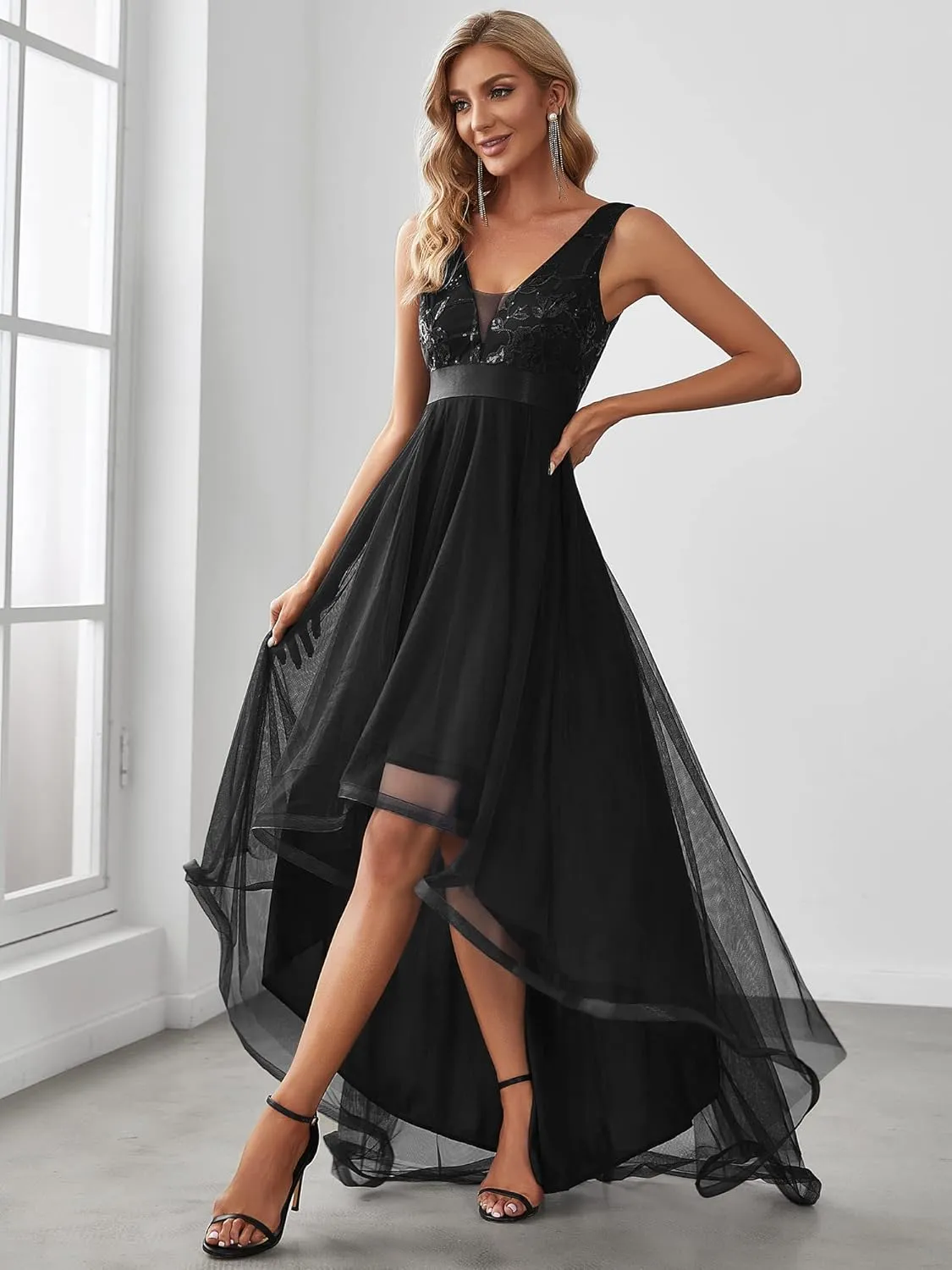 Ever-Pretty Women's V Neck Pleated Waist Short Sleeve Wedding Guest Dress Chiffon Bridesmaid Dresses 00793