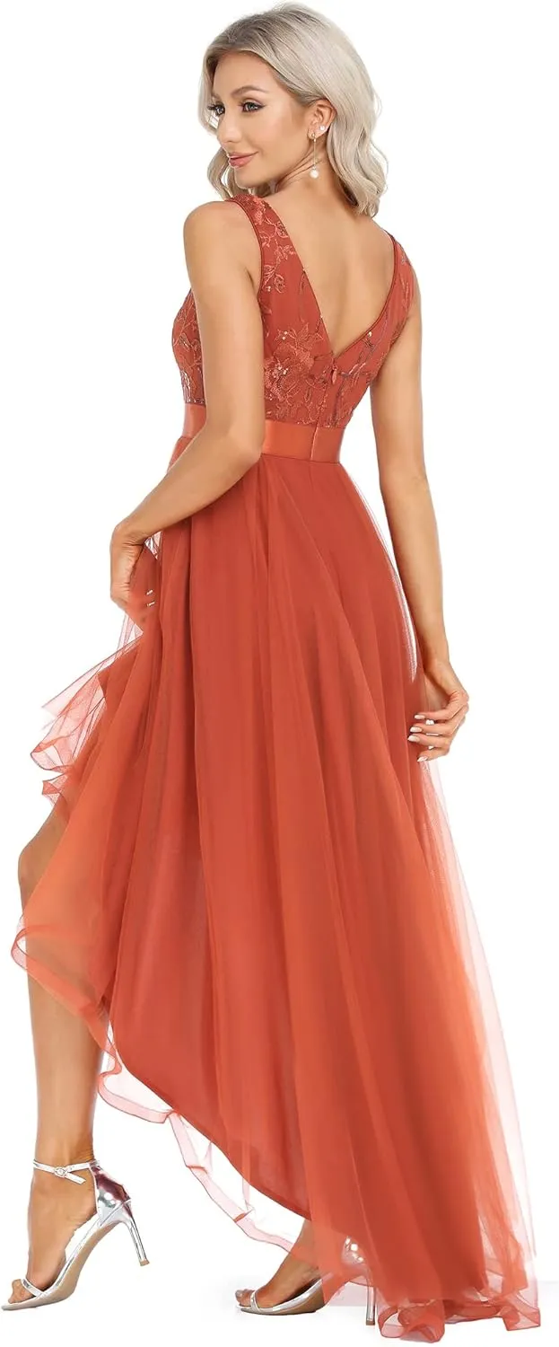 Ever-Pretty Women's V Neck Pleated Waist Short Sleeve Wedding Guest Dress Chiffon Bridesmaid Dresses 00793