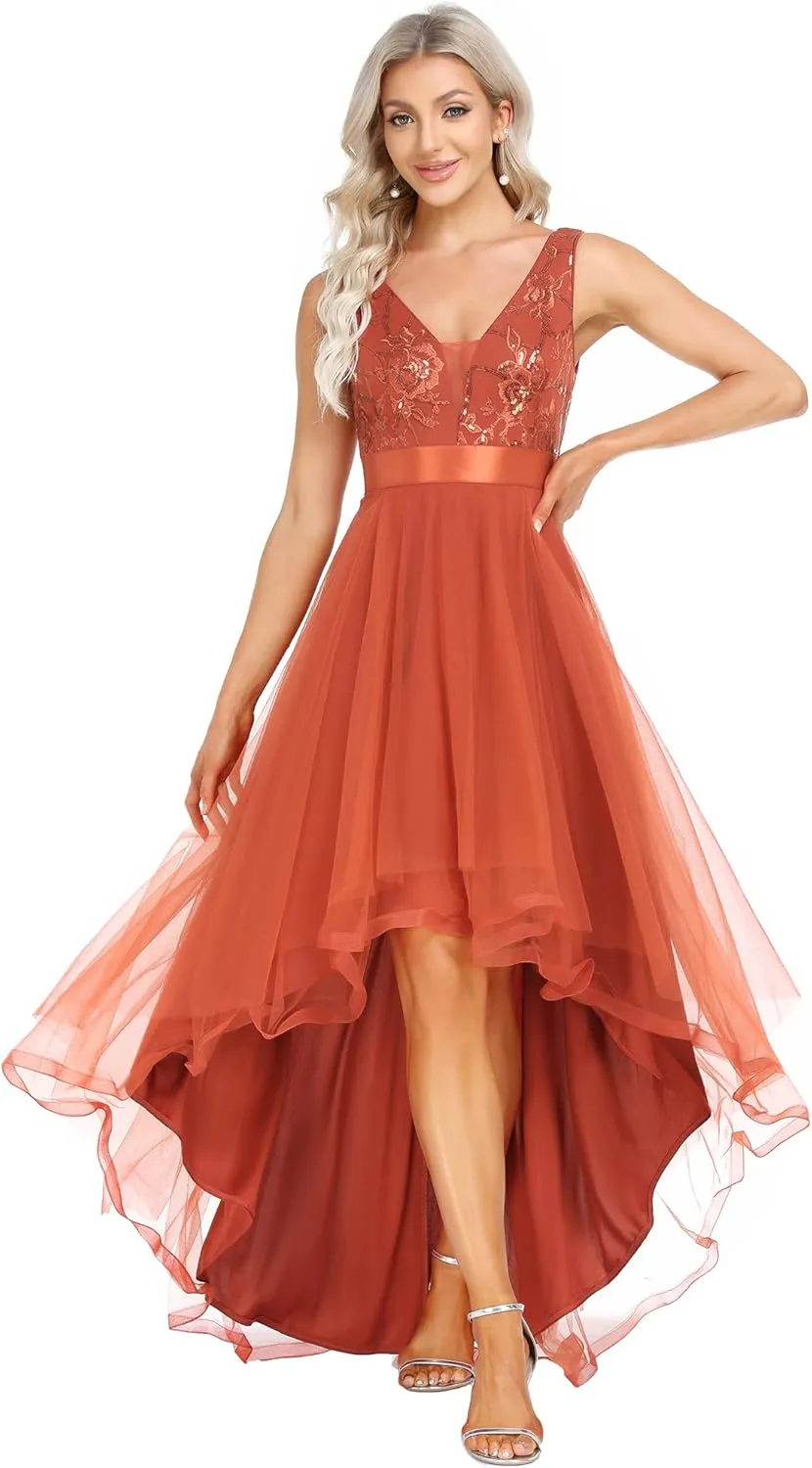 Ever-Pretty Women's V Neck Pleated Waist Short Sleeve Wedding Guest Dress Chiffon Bridesmaid Dresses 00793