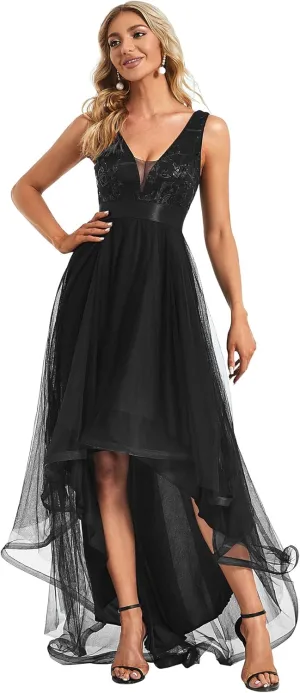 Ever-Pretty Women's V Neck Pleated Waist Short Sleeve Wedding Guest Dress Chiffon Bridesmaid Dresses 00793