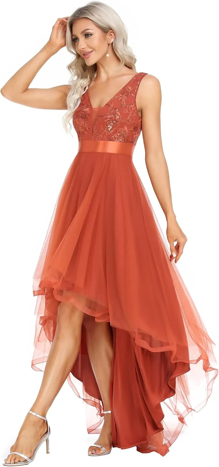 Ever-Pretty Women's V Neck Pleated Waist Short Sleeve Wedding Guest Dress Chiffon Bridesmaid Dresses 00793