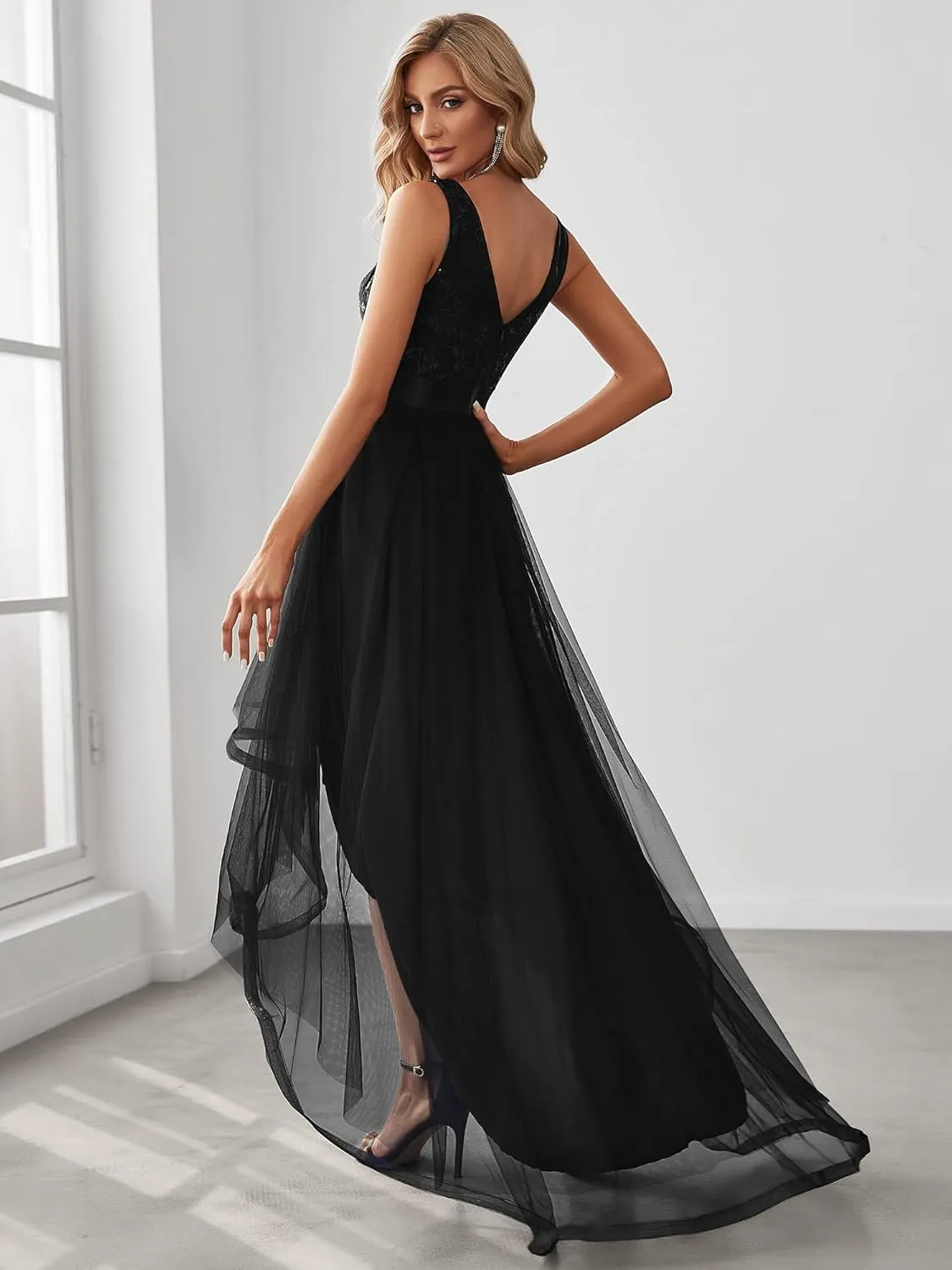 Ever-Pretty Women's V Neck Pleated Waist Short Sleeve Wedding Guest Dress Chiffon Bridesmaid Dresses 00793