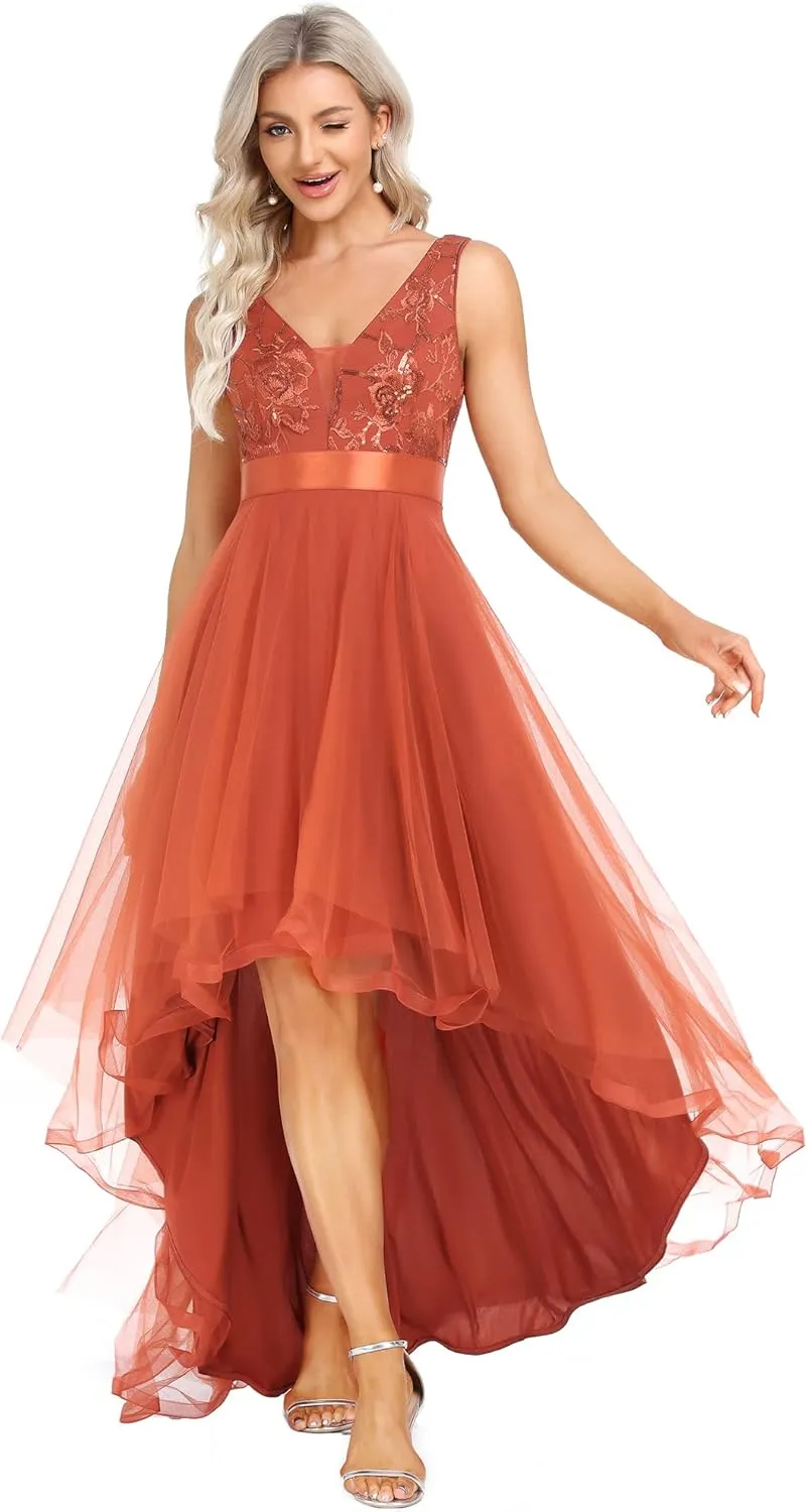 Ever-Pretty Women's V Neck Pleated Waist Short Sleeve Wedding Guest Dress Chiffon Bridesmaid Dresses 00793
