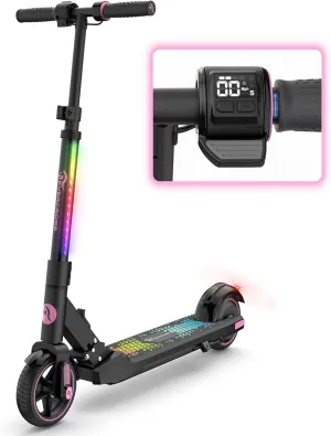 EVERCROSS EV06C Electric Scooter, Foldable Electric Scooter for Kids Ages 6-12, Up to 9.3 MPH & 5 Miles, LED Display, Colorful LED Lights, Lightweight Kids Electric Scooter