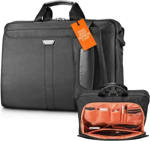 Everki Lunar Large Laptop Briefcase - Water-Repellent Durable Ballistic Nylon & Leather Accent Briefcase Bag, Professional Work/Gaming Laptop Bag for 18.4" Lap top, 19L Capacity (EKB417BK18) Black