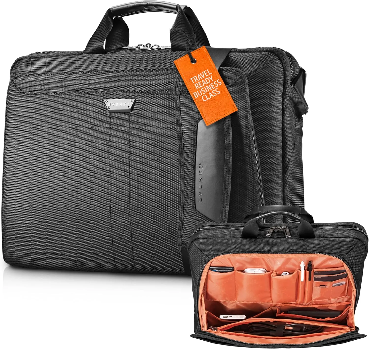 Everki Lunar Large Laptop Briefcase - Water-Repellent Durable Ballistic Nylon & Leather Accent Briefcase Bag, Professional Work/Gaming Laptop Bag for 18.4" Lap top, 19L Capacity (EKB417BK18) Black