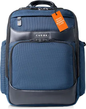 Everki Onyx Premium Business Executive Laptop Backpack - Ballistic Nylon and Leather Office Backpack Laptop Bag, Travel Friendly Office Bagpack, Dedicated Compartment up to 15.6 Inch (EKP132N), Navy