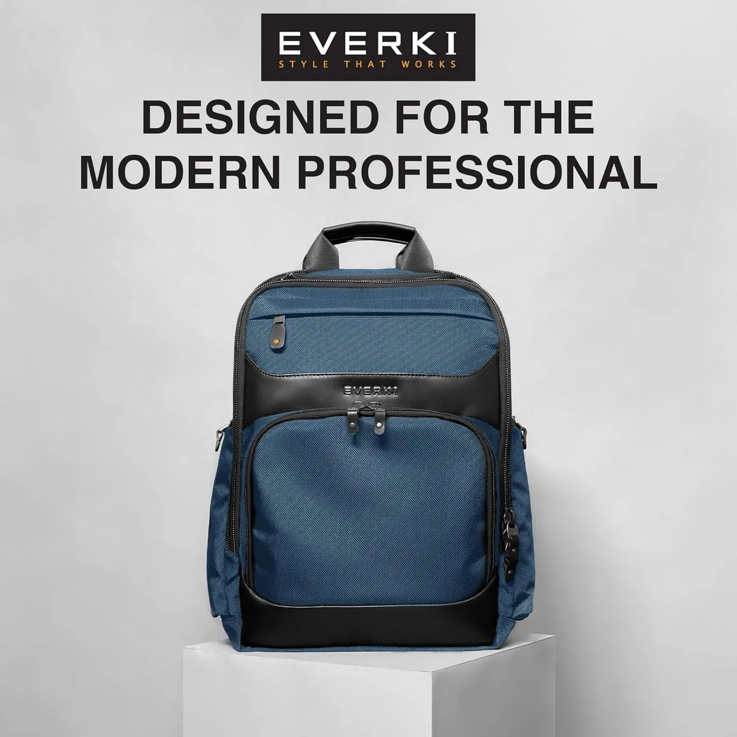 Everki Onyx Premium Business Executive Laptop Backpack - Ballistic Nylon and Leather Office Backpack Laptop Bag, Travel Friendly Office Bagpack, Dedicated Compartment up to 15.6 Inch (EKP132N), Navy