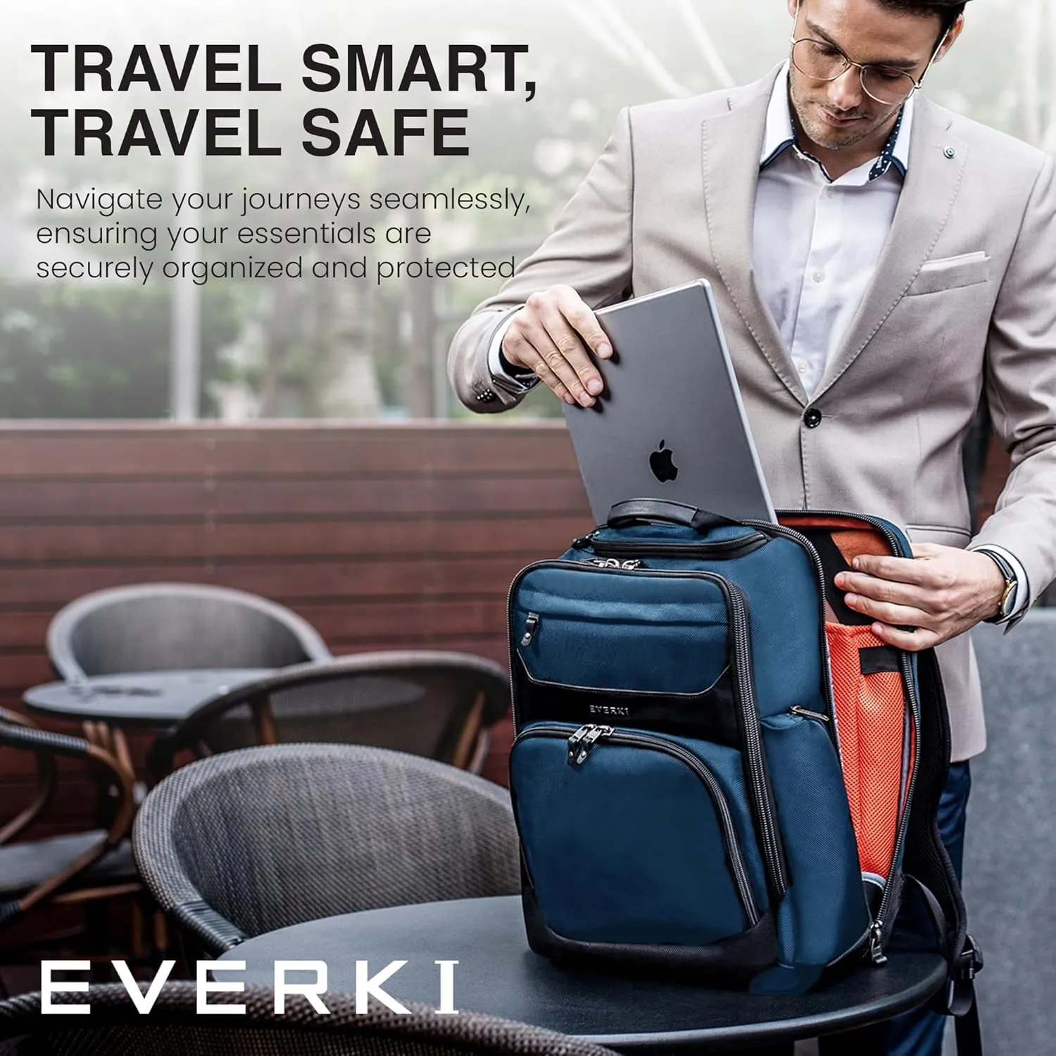 Everki Onyx Premium Business Executive Laptop Backpack - Ballistic Nylon and Leather Office Backpack Laptop Bag, Travel Friendly Office Bagpack, Dedicated Compartment up to 15.6 Inch (EKP132N), Navy