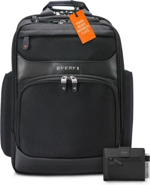 Everki Onyx Premium Business Laptop Backpack (17.3") with Ballistic Nylon & Leather, 36L Capacity Black Slim Minimalist Wallet for Men with 6-8 Card Slots, Coin Pocket and Hidden Card Slot