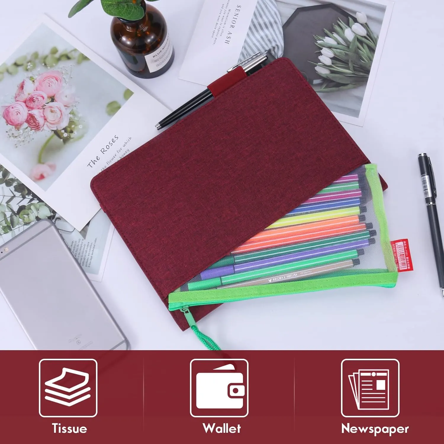 Executive Size Notebook Cover for Rocketbook A5 8.8"x6" Inch, Waterproof Portfolio Organizer with Pen Loop Holder & Card Slots, Protective Case for Journals - Business Travel & Office Use (Fuchsia)