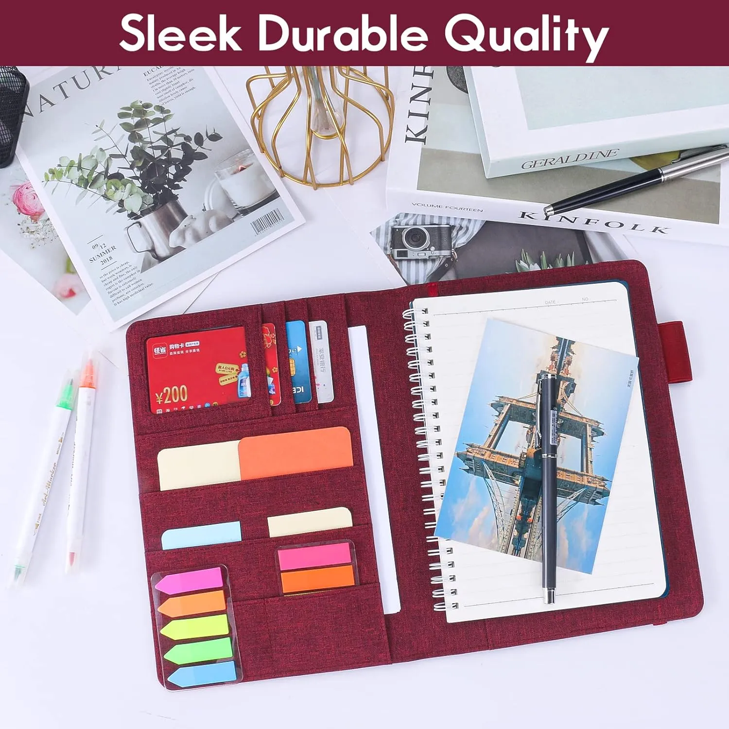 Executive Size Notebook Cover for Rocketbook A5 8.8"x6" Inch, Waterproof Portfolio Organizer with Pen Loop Holder & Card Slots, Protective Case for Journals - Business Travel & Office Use (Fuchsia)
