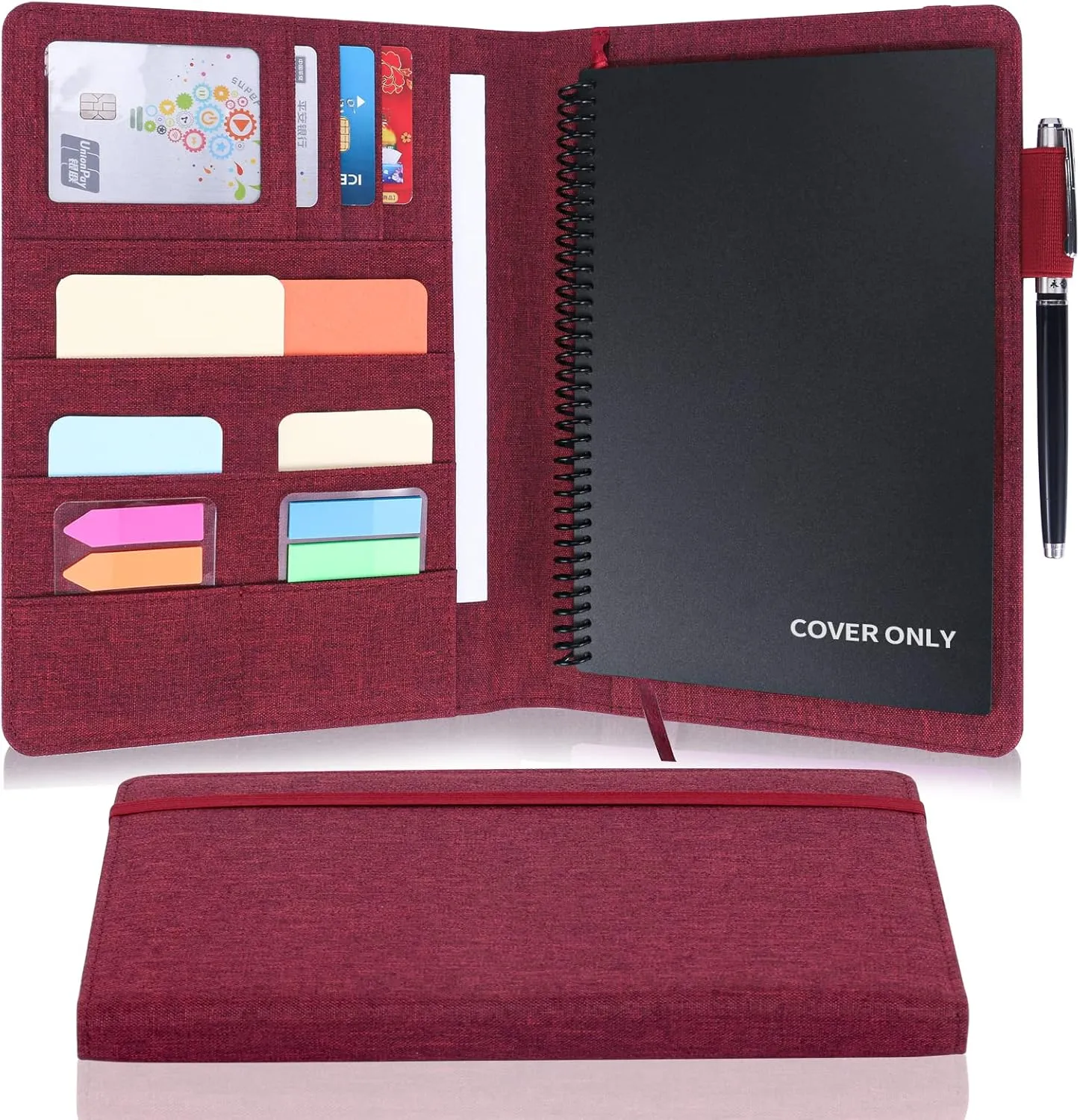 Executive Size Notebook Cover for Rocketbook A5 8.8"x6" Inch, Waterproof Portfolio Organizer with Pen Loop Holder & Card Slots, Protective Case for Journals - Business Travel & Office Use (Fuchsia)
