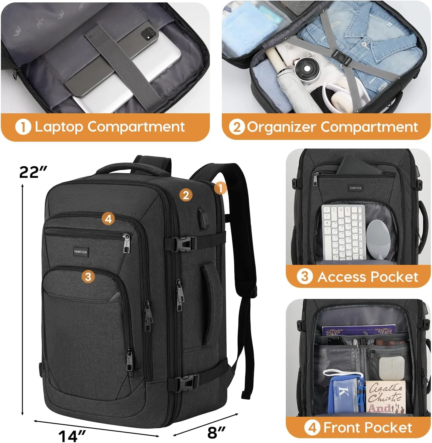 Expandable Carry on Backpack,45L Extra Large Travel Backpack Weekender Back Pack Airplane Approved with USB Port College School Backpack Bookbag for Adult Travel Business University