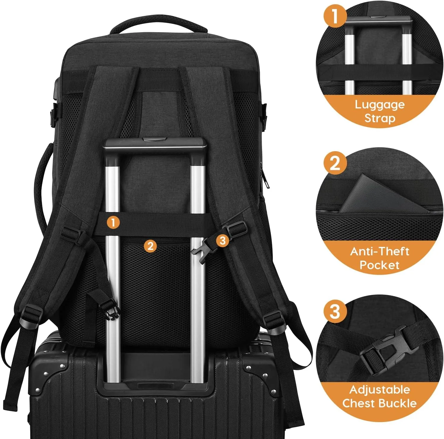 Expandable Carry on Backpack,45L Extra Large Travel Backpack Weekender Back Pack Airplane Approved with USB Port College School Backpack Bookbag for Adult Travel Business University