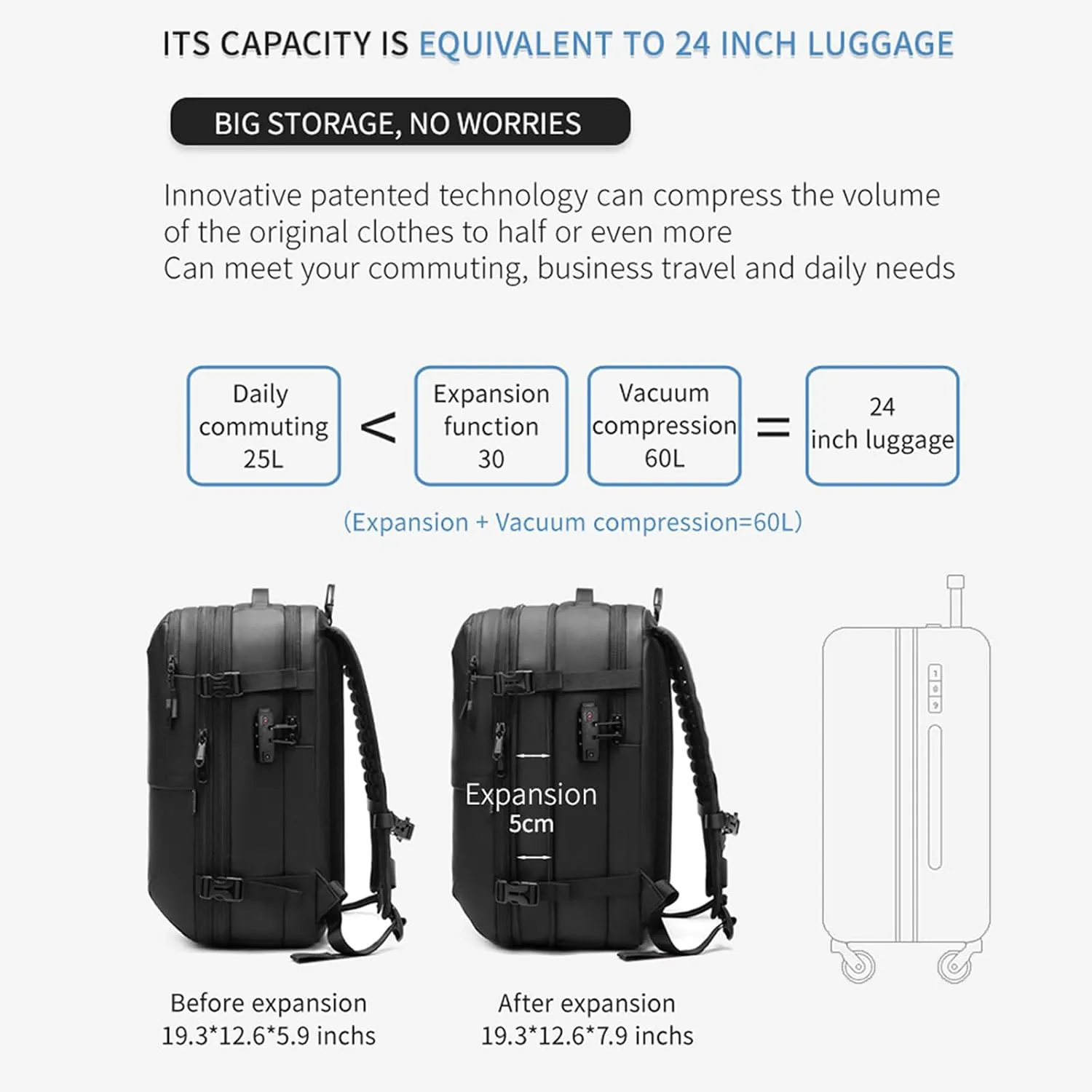 Ezy Vac Backpack,Ezyvac Vacuum Compression Travel Backpack,Large Capacity Expandable Waterproof Multifunctional Bag (Blue)