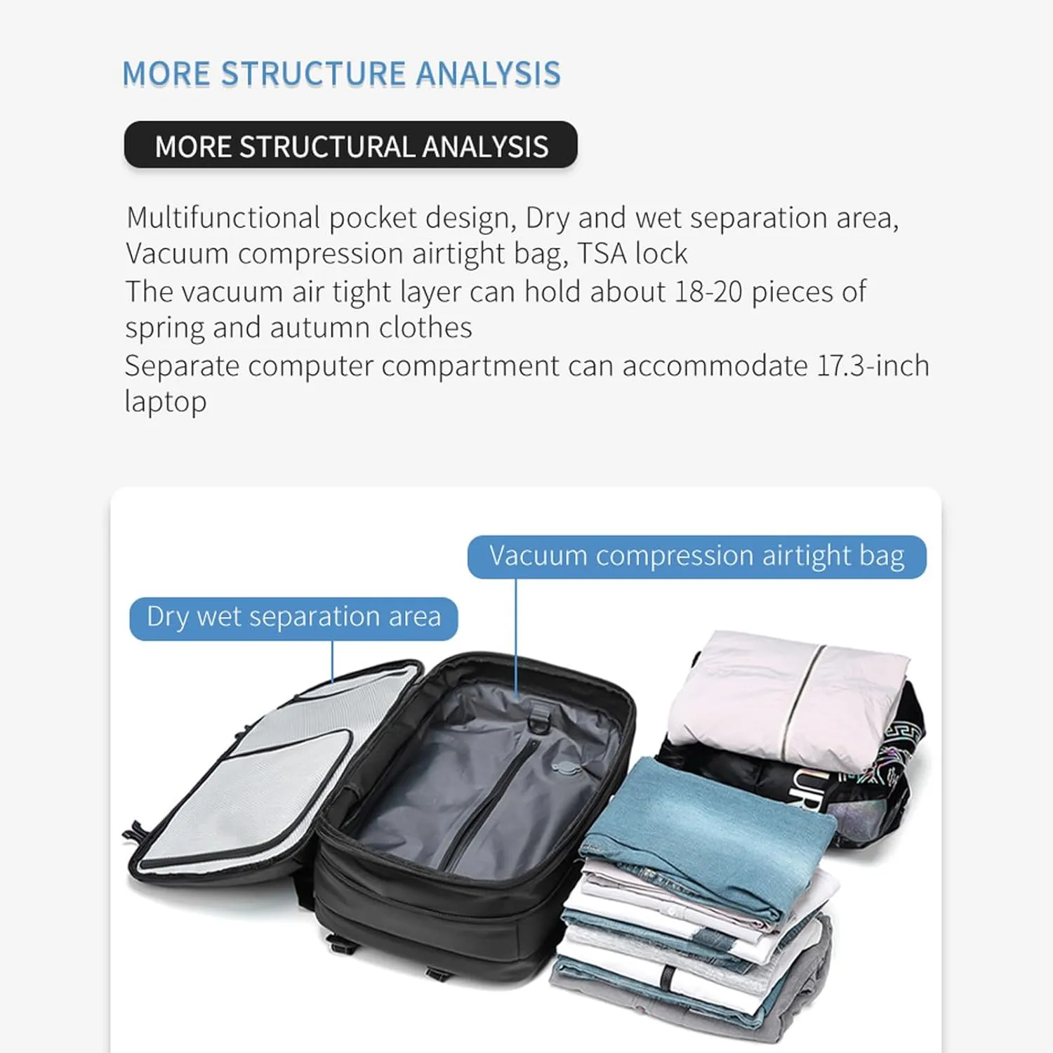 Ezy Vac Backpack,Ezyvac Vacuum Compression Travel Backpack,Large Capacity Expandable Waterproof Multifunctional Bag (Blue)