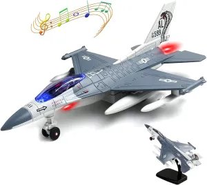 F-16 Fighting Falcon Thunderbirds Toy Army Air Force Military Airplane Model Kit with Fun Lights and Sounds (Bright White)