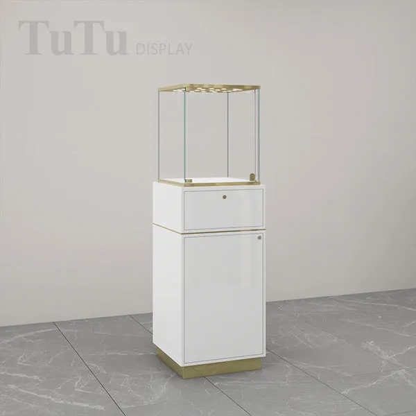 FA26 Pedestal Display Case w/ Base Cabinet, Locking Glass Door, Led Top Lights