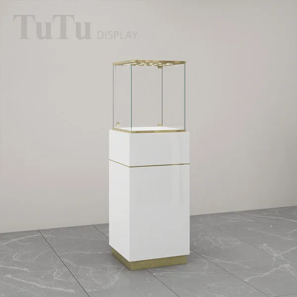 FA26 Pedestal Display Case w/ Base Cabinet, Locking Glass Door, Led Top Lights