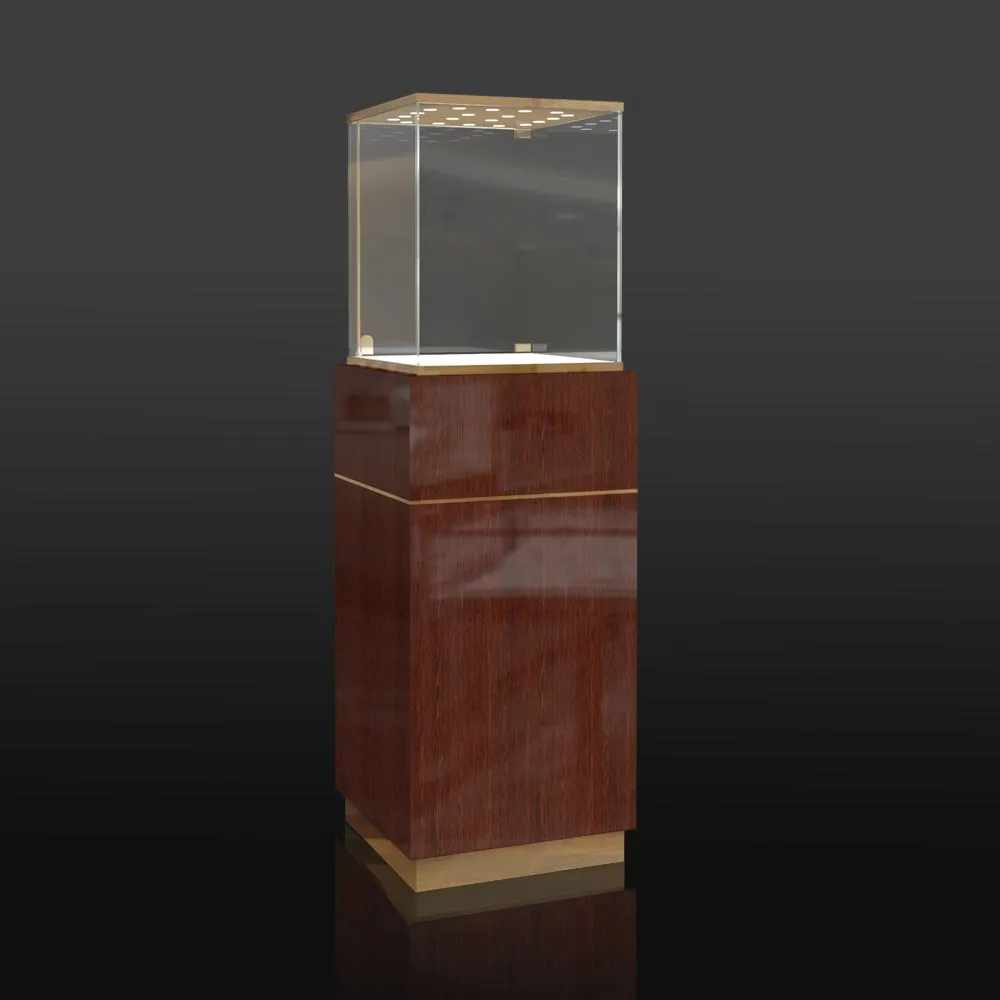 FA26 Pedestal Display Case w/ Base Cabinet, Locking Glass Door, Led Top Lights