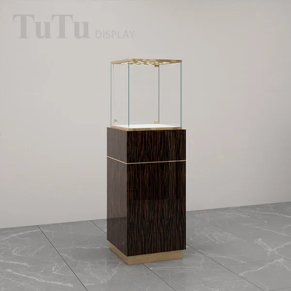 FA26 Pedestal Display Case w/ Base Cabinet, Locking Glass Door, Led Top Lights