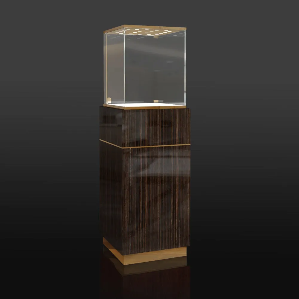 FA26 Pedestal Display Case w/ Base Cabinet, Locking Glass Door, Led Top Lights