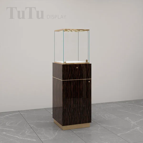 FA26 Pedestal Display Case w/ Base Cabinet, Locking Glass Door, Led Top Lights