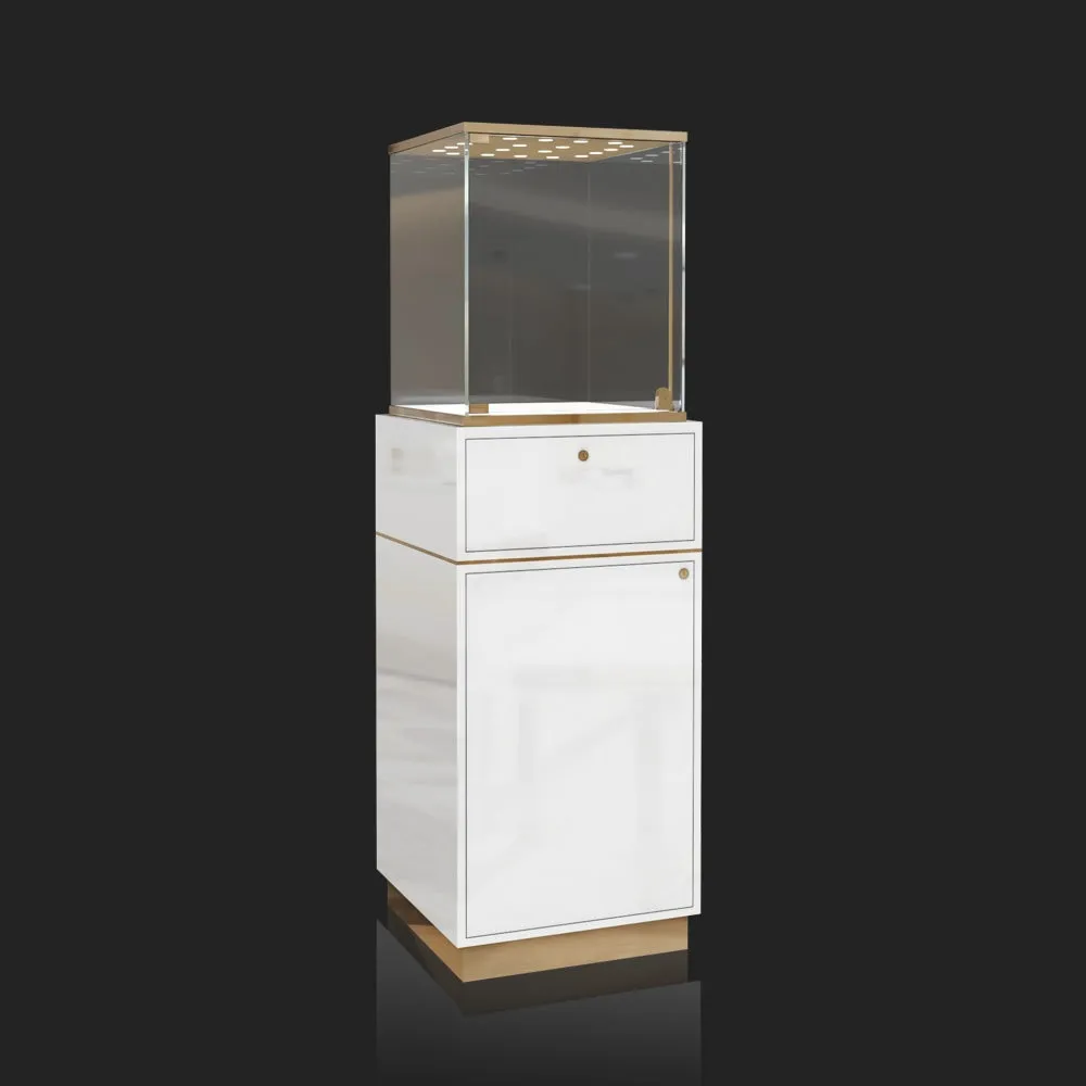 FA26 Pedestal Display Case w/ Base Cabinet, Locking Glass Door, Led Top Lights