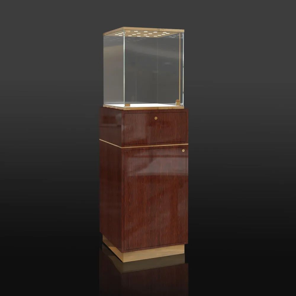 FA26 Pedestal Display Case w/ Base Cabinet, Locking Glass Door, Led Top Lights