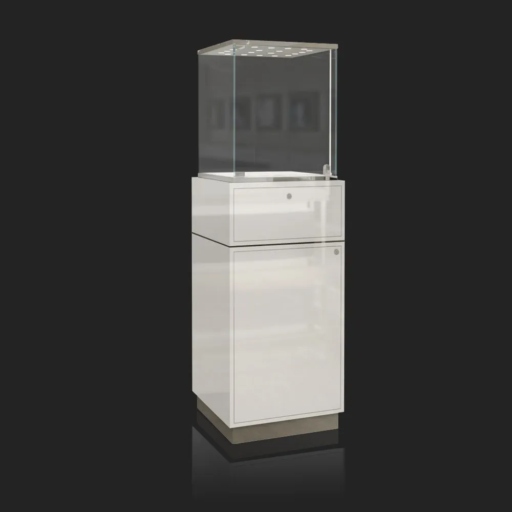 FA26 Pedestal Display Case w/ Base Cabinet, Locking Glass Door, Led Top Lights