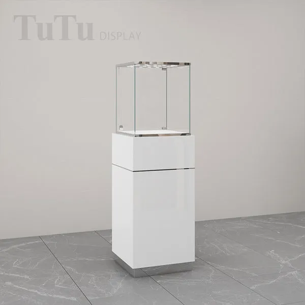 FA26 Pedestal Display Case w/ Base Cabinet, Locking Glass Door, Led Top Lights