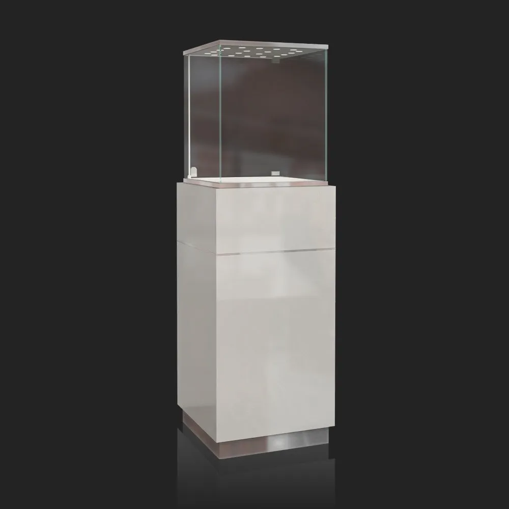 FA26 Pedestal Display Case w/ Base Cabinet, Locking Glass Door, Led Top Lights