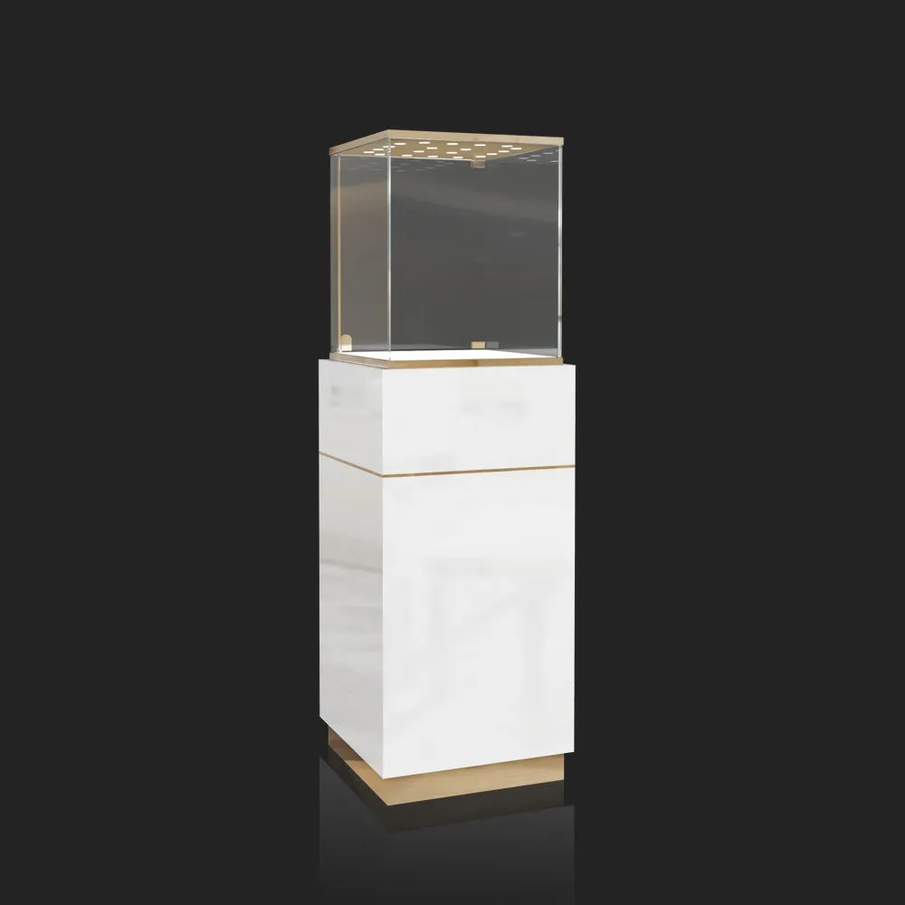 FA26 Pedestal Display Case w/ Base Cabinet, Locking Glass Door, Led Top Lights