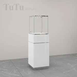 FA26 Pedestal Display Case w/ Base Cabinet, Locking Glass Door, Led Top Lights