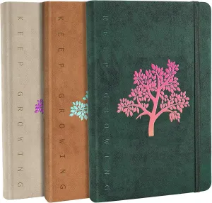 Fanery Sue Journal Notebook 3 Pack Tree of Life Journals for Writing A5 College Ruled Lined Writing Personal Diary Notebooks 180° Lay Flat Thick Paper Hard Cover Leatherette 200 Pages
