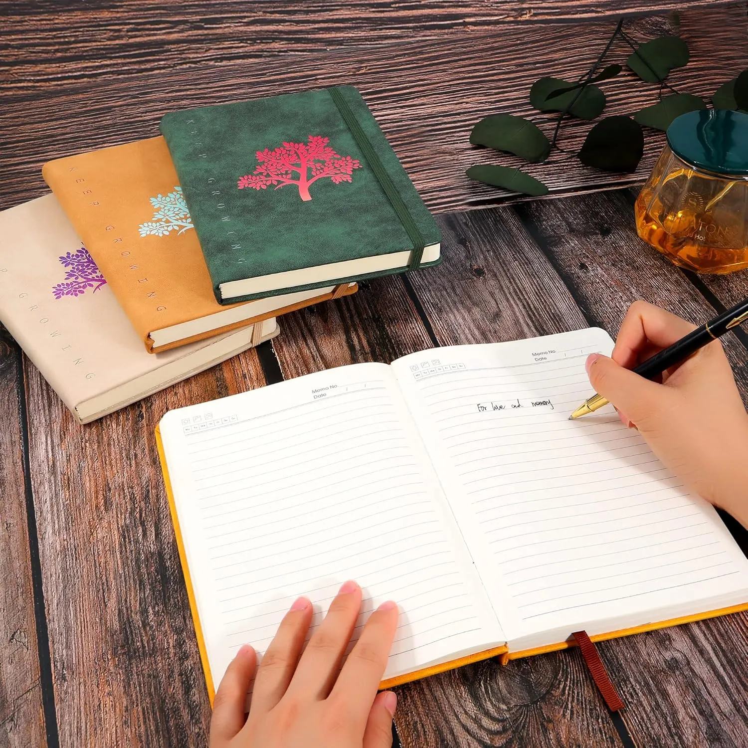 Fanery Sue Journal Notebook 3 Pack Tree of Life Journals for Writing A5 College Ruled Lined Writing Personal Diary Notebooks 180° Lay Flat Thick Paper Hard Cover Leatherette 200 Pages