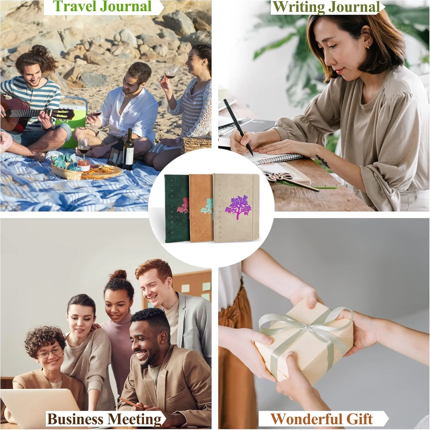 Fanery Sue Journal Notebook 3 Pack Tree of Life Journals for Writing A5 College Ruled Lined Writing Personal Diary Notebooks 180° Lay Flat Thick Paper Hard Cover Leatherette 200 Pages
