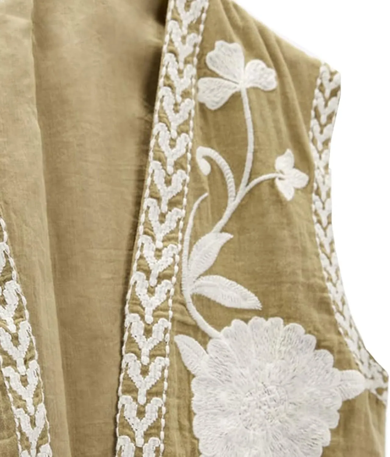 Faretumiya Women Vintage Flower Embroidery Vest Y2k Cropped Open Waistcoat Boho Sleeveless Vacation Crop Vest jacket