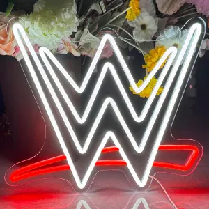 Fatmoon Wrestling Neon Sign, LED Neon Light Up Sign for Wall Decor, Man Cave, Game Room, Bedroom, Birthday Gifts, Competition Party, USB Powered, White Red, 15.7 x 13.7 inches, Acrylic