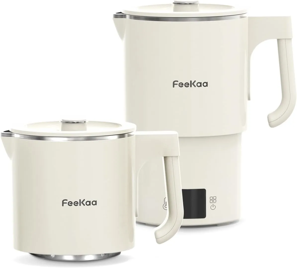 FeeKaa Travel Electric Kettle, Portable Foldable Kettle, 304 Stainless Steel, Small Electric Kettle for Boiling Water with Temperature Control, Tea Kettle for Coffee & Tea, Home & Outdoor, 600ml 600W