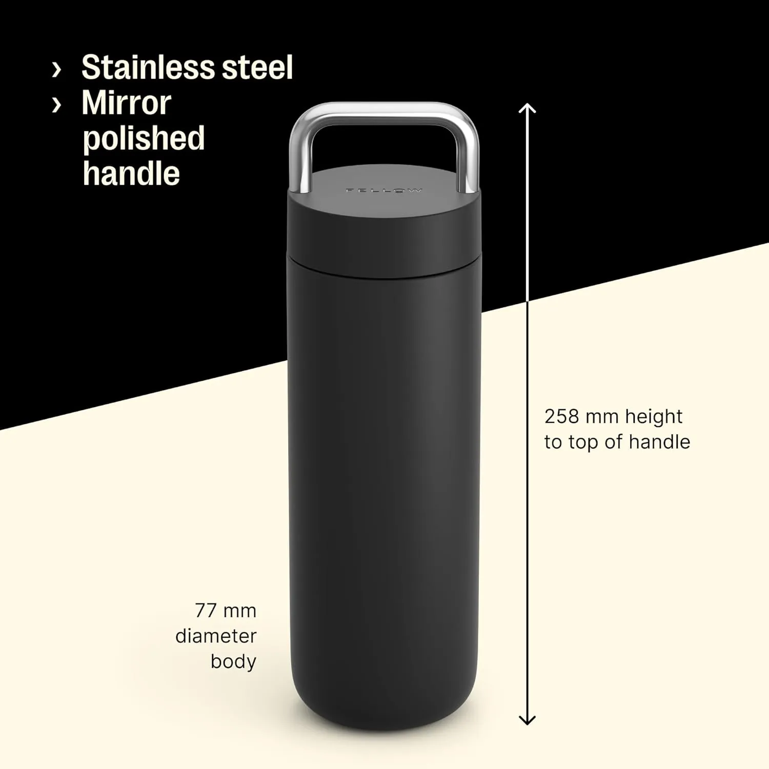 Fellow 20 oz Carter Carry Vacuum Insulated Tumbler for Water, Tea, Coffee, Smoothies, & more - Stainless Steel - Keeps Heat for 12 Hours/Stays Cold for 24 Hours-Leak-Proof Seal-Slim Width-Matte Black