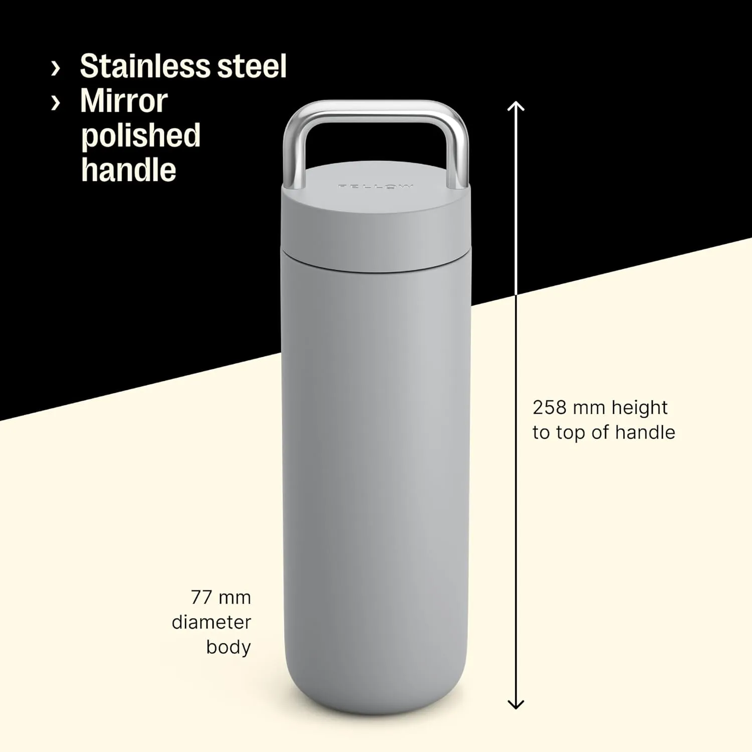 Fellow 20 oz Carter Carry Vacuum Insulated Tumbler for Water, Tea, Coffee, Smoothies, & more - Stainless Steel - Keeps Heat for 12 Hours/Stays Cold for 24 Hours-Leak-Proof Seal-Slim Width - Matte Grey