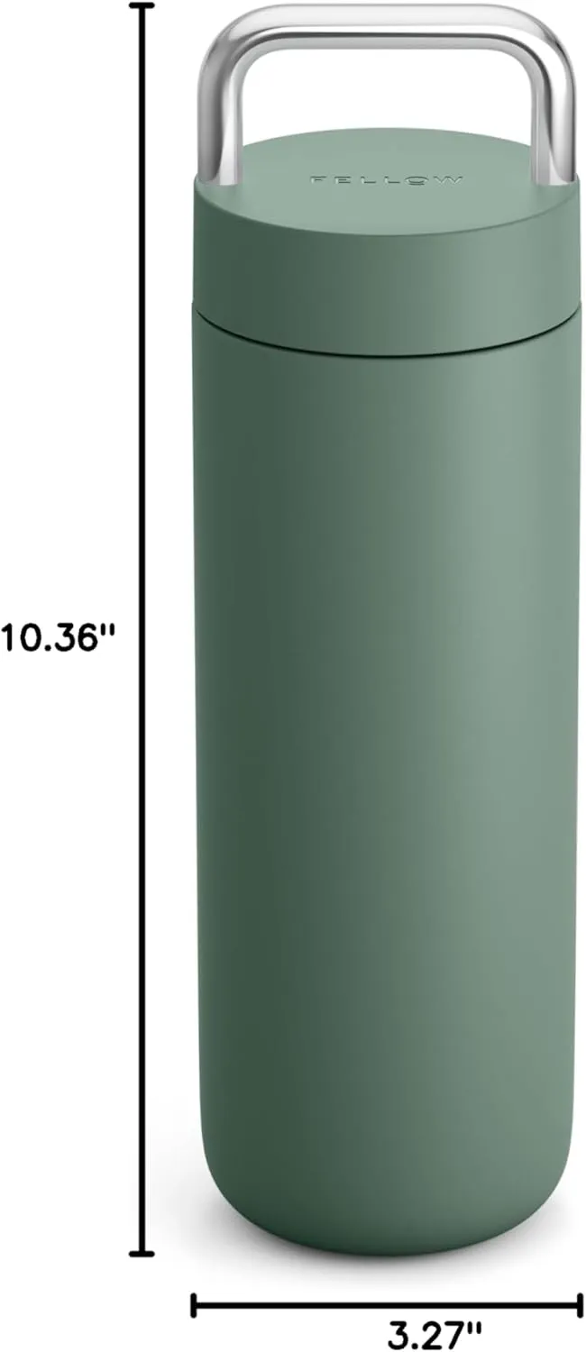 Fellow 20 oz Carter Carry Vacuum Insulated Tumbler for Water, Tea, Coffee, Smoothies, & more - Stainless Steel - Keeps Heat for 12 Hours/Stays Cold for 24 Hours-Leak-Proof Seal-Slim Width-Smoke Green