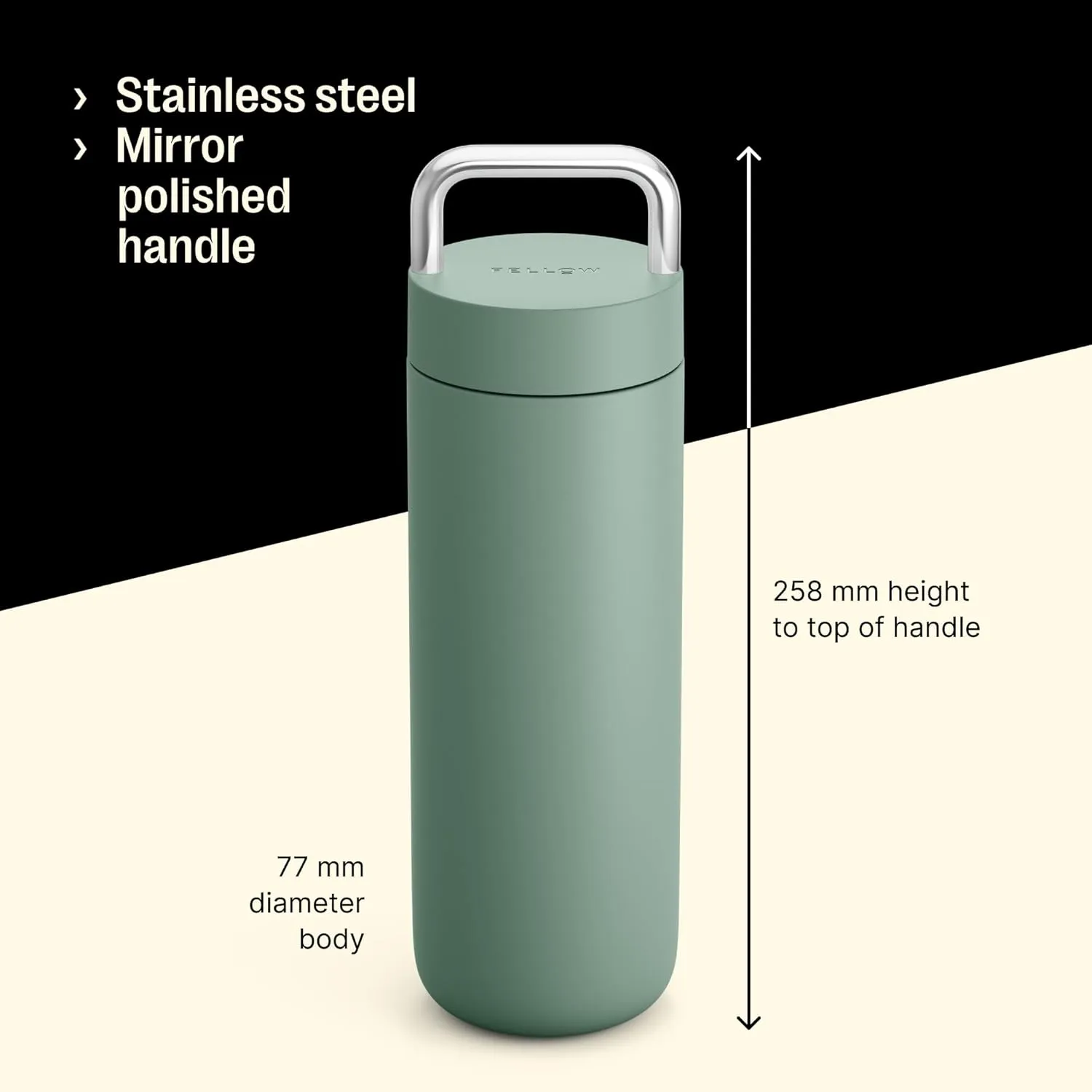 Fellow 20 oz Carter Carry Vacuum Insulated Tumbler for Water, Tea, Coffee, Smoothies, & more - Stainless Steel - Keeps Heat for 12 Hours/Stays Cold for 24 Hours-Leak-Proof Seal-Slim Width-Smoke Green