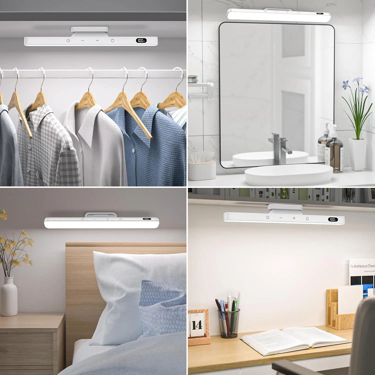 Ferswe 3W Rechargeable Light Bar, Touch Adjustable 3 Colors, 120 LED Mirror Lights, Magnetic for Cabinets, Makeup Battery, Stick On for Closet, Kitchen, Bedroom, Bathroom, Wall